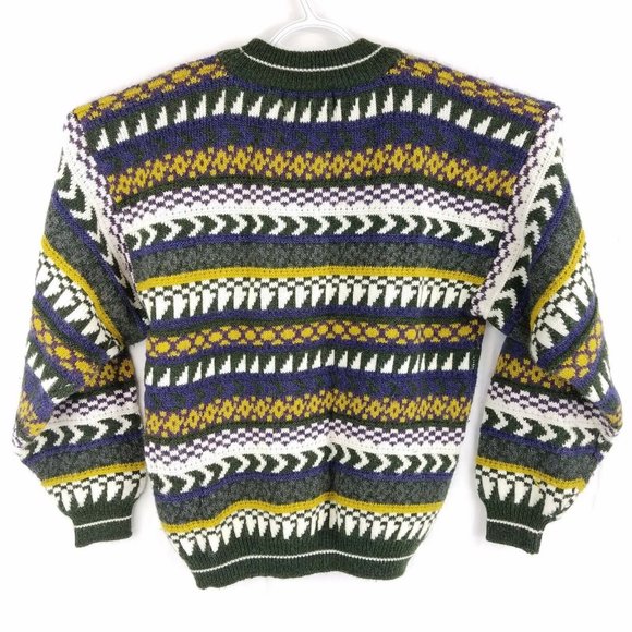 Vtg Mohair Wool Blend Heavy Multicolor Geometric Chunky Hip Hop Sweater Mens XL - Picture 6 of 6